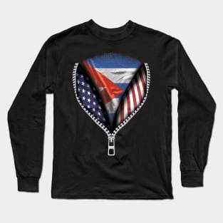 Cuban Flag  Cuba Flag American Flag Zip Down - Gift for Cuban From Cuba Long Sleeve T-Shirt